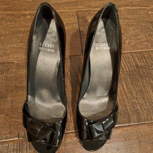 Struart Weitzman Black Patent Peep Toe Heels Size 7